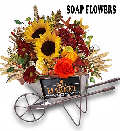 Fall Harvest Soap Flower Wheelbarrow